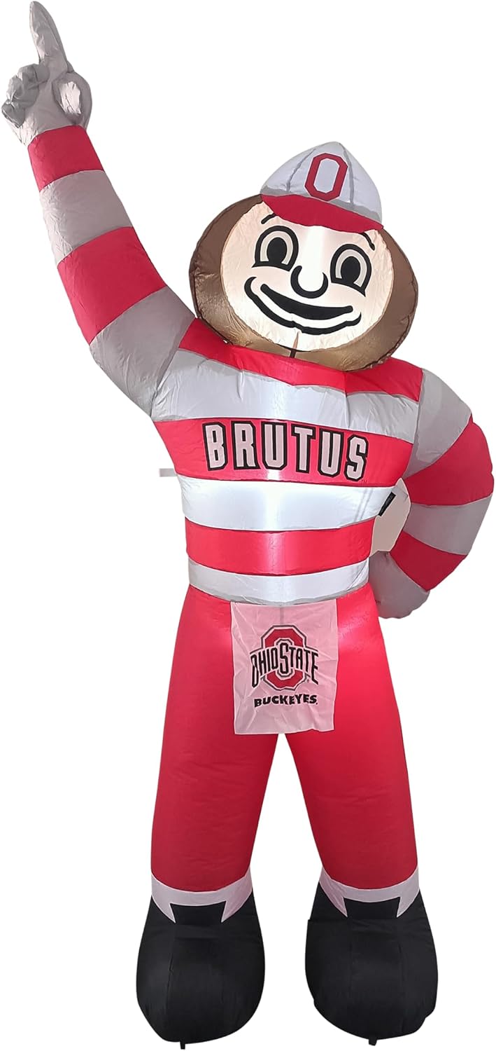 Logo Brands NCAA Ohio State Buckeyes 7ft Inflatable Yard Mascot – Easy Inflation with 12V Blower, LED Lights