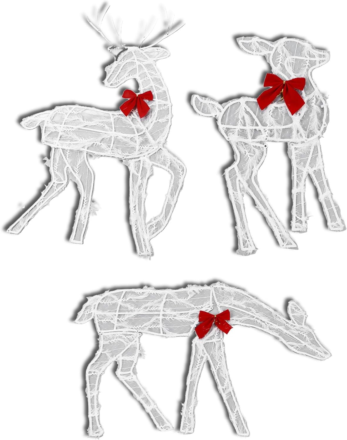 3 Piece Lighted Christmas Deer Family Set, Large Outdoor Holiday Decorations LED Light, for Front Yards