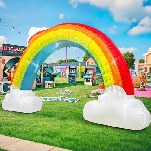 14FT Inflatable Rainbow Arch, Rainbow Inflatable Music Archway, Pride Blow up Yard Decorations with Led