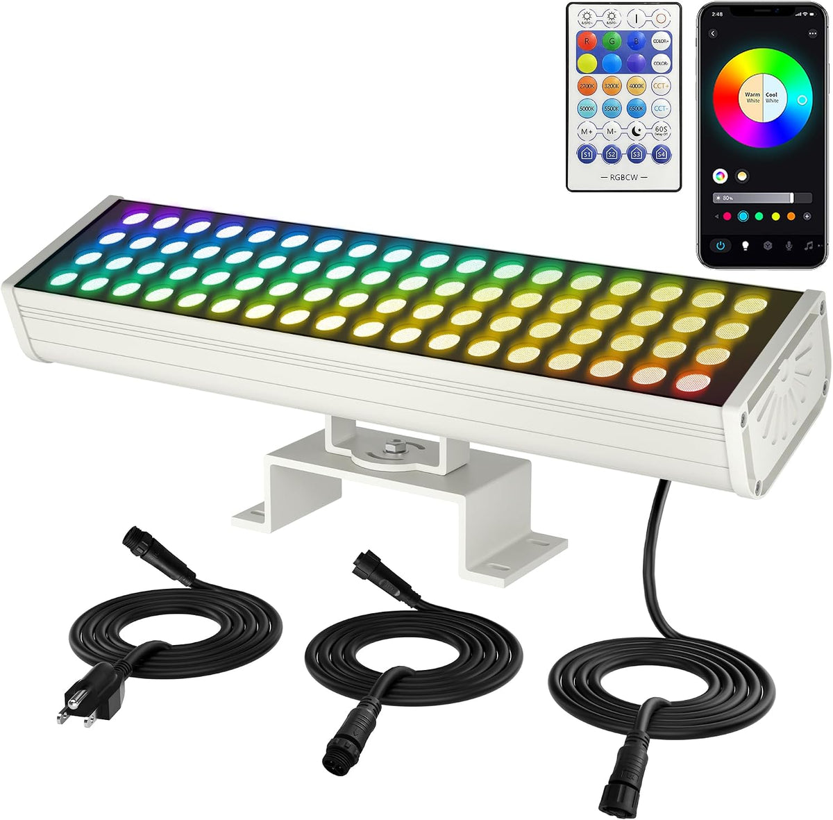 Jabbatek Smart Outdoor Color-Changing Flood Lights, RGBCW 360W Linkable LED Wall Washer with App & RF Contr