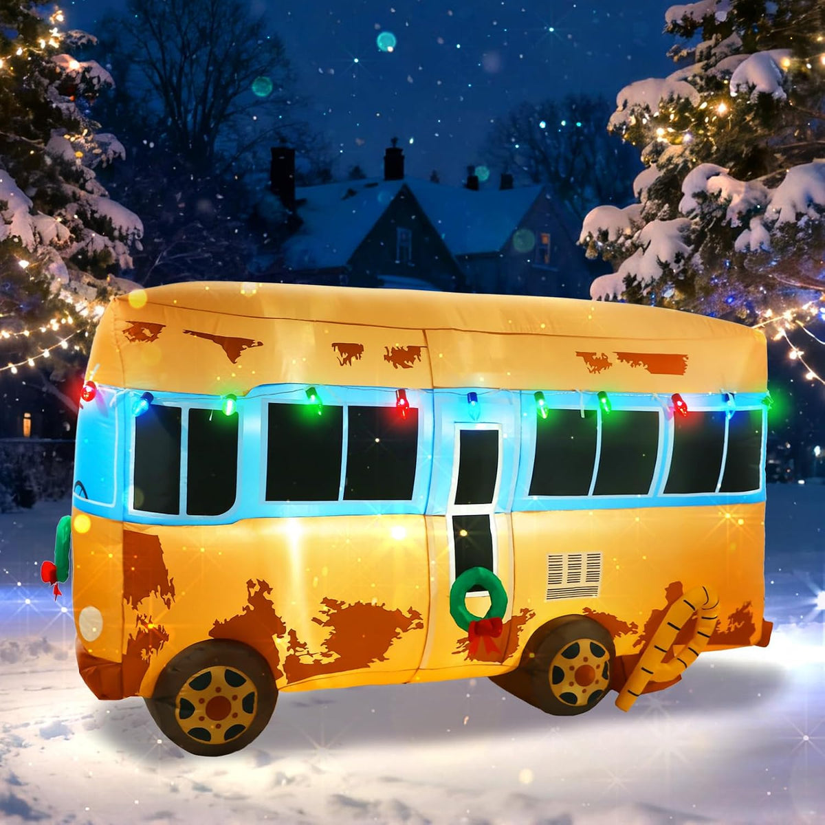 Christmas Inflatable Outdoor Decorations, 7FT Giant RV Blow Up Yard Decoration, Built-in LED Lights