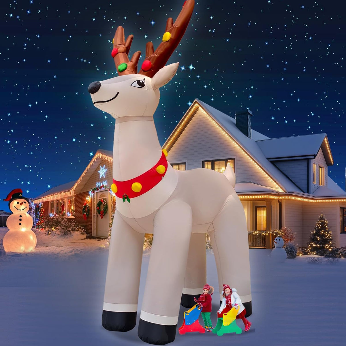 PARAYOYO 14.3FT Giant Christmas Inflatable Reindeer, Christmas Blow Up Reindeer Christmas Elk Inflatable