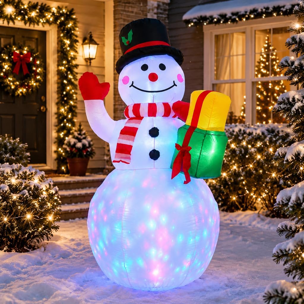 Luxepick 6FT Christmas Inflatable Snowman Outdoor Decoration LED Lights / Large Blow Up Snowman, Rotating LED