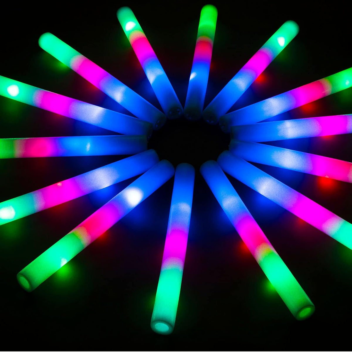 SHQDD 105PCS LED Foam Glow Sticks, Foam Light up Sticks Bulk Party Pack with 3 Modes Colorful Flashing, Glo