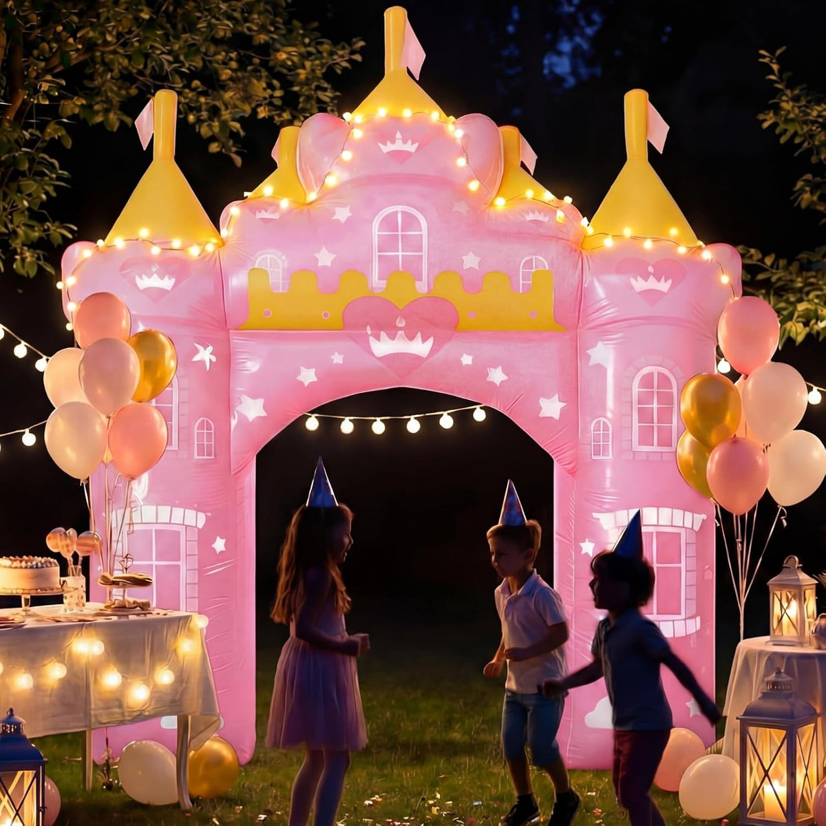 Crowye 10 Ft Princess Inflatable Arch Outdoor Decor, Pink Princess Castle Arch Blow up Outdoor Yard