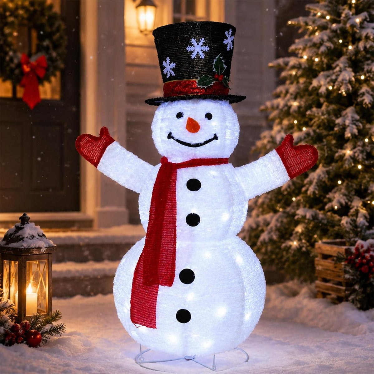 DTNESS 3.5FT Pop-Up Snowman Christmas Decor with 70 Pre-lit LEDs & Timer / Pop-Up Yard Decor, 8-Mode White