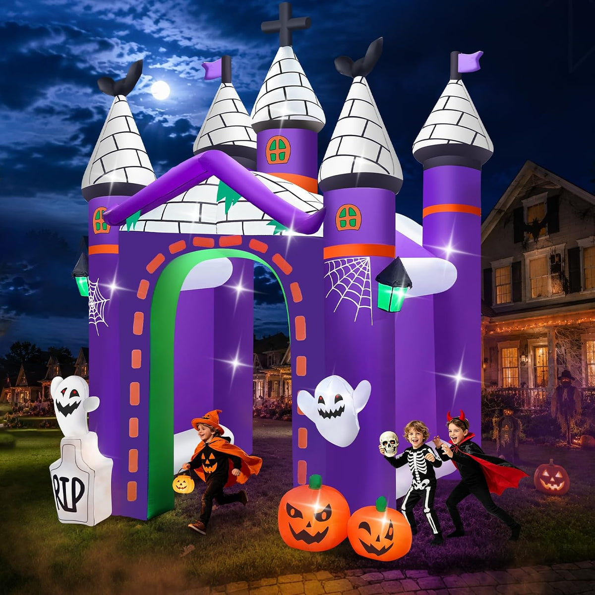 Kalolary 12FT Halloween Inflatables Archway Haunted House Castle / Large Ghost Pumpkin Arch Inflatable Scar