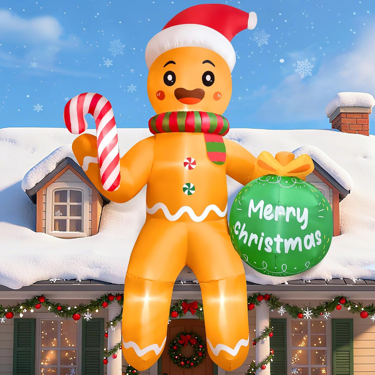 CORALMEE 11FT Christmas Inflatable Outdoor Decoration, Climbing Gingerbread Inflatable Blow up Yard