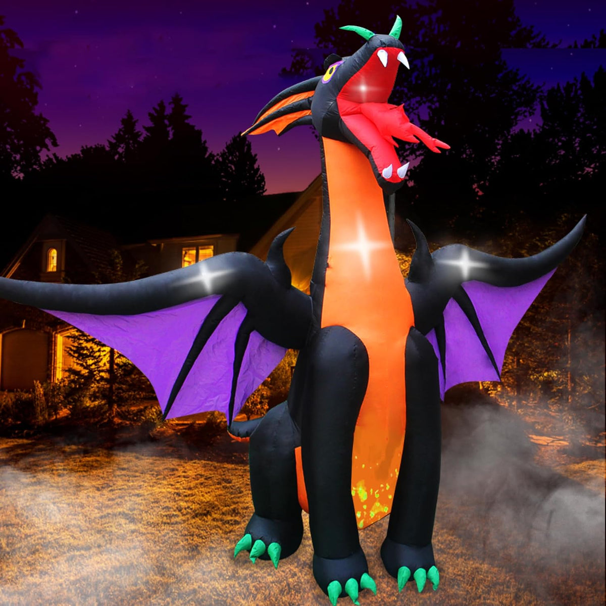SEASONBLOW 12FT Halloween Inflatable Fire & Ice Dragon Outdoor Decoration / Halloween Decorations Blow Up