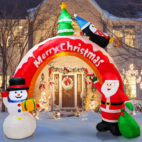 10 FT Christmas Inflatables Arch Outdoor Yard Decorations with LED Lights / Christmas Inflatables Arch Decor,