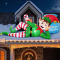 JOVIPOP 10FT Christmas Inflatables Lying Elf Outdoor Yard Decoration / Blow Up Reclining Elf with Built-in