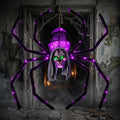 52" Halloween Giant Skull Face Spider, Lighted Outdoor Decoration with Flashing Red & Green Eyes, 70 LED