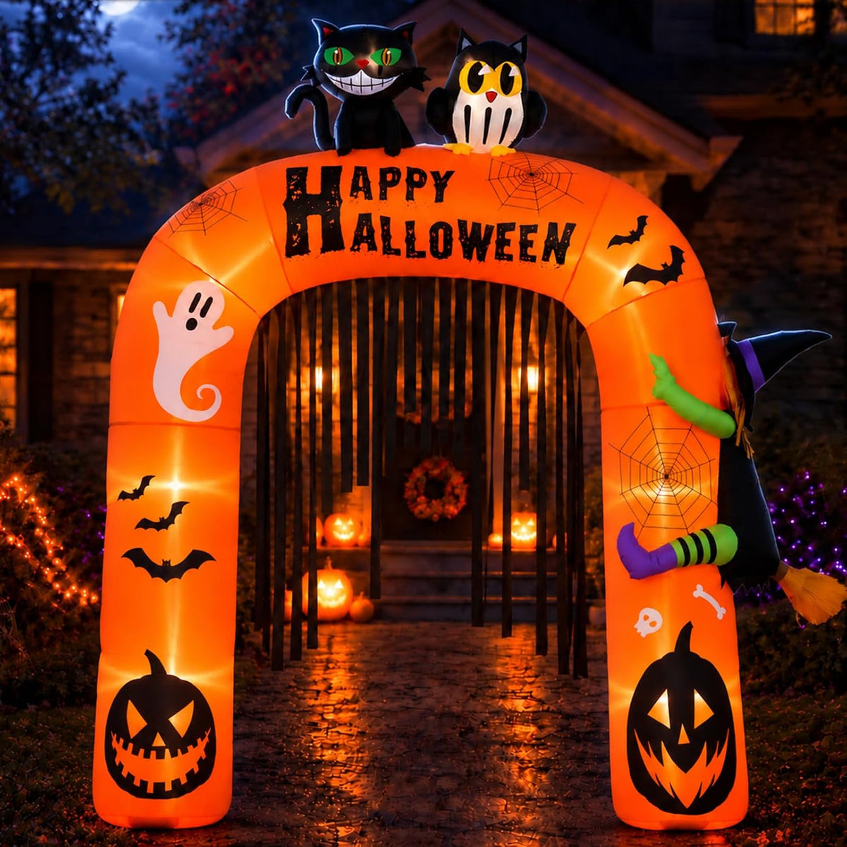 PARTY TELLER 9FT Halloween Inflatable Archway Outdoor Decorations, Blow Up Pumpkin Arch with Built-in Bright