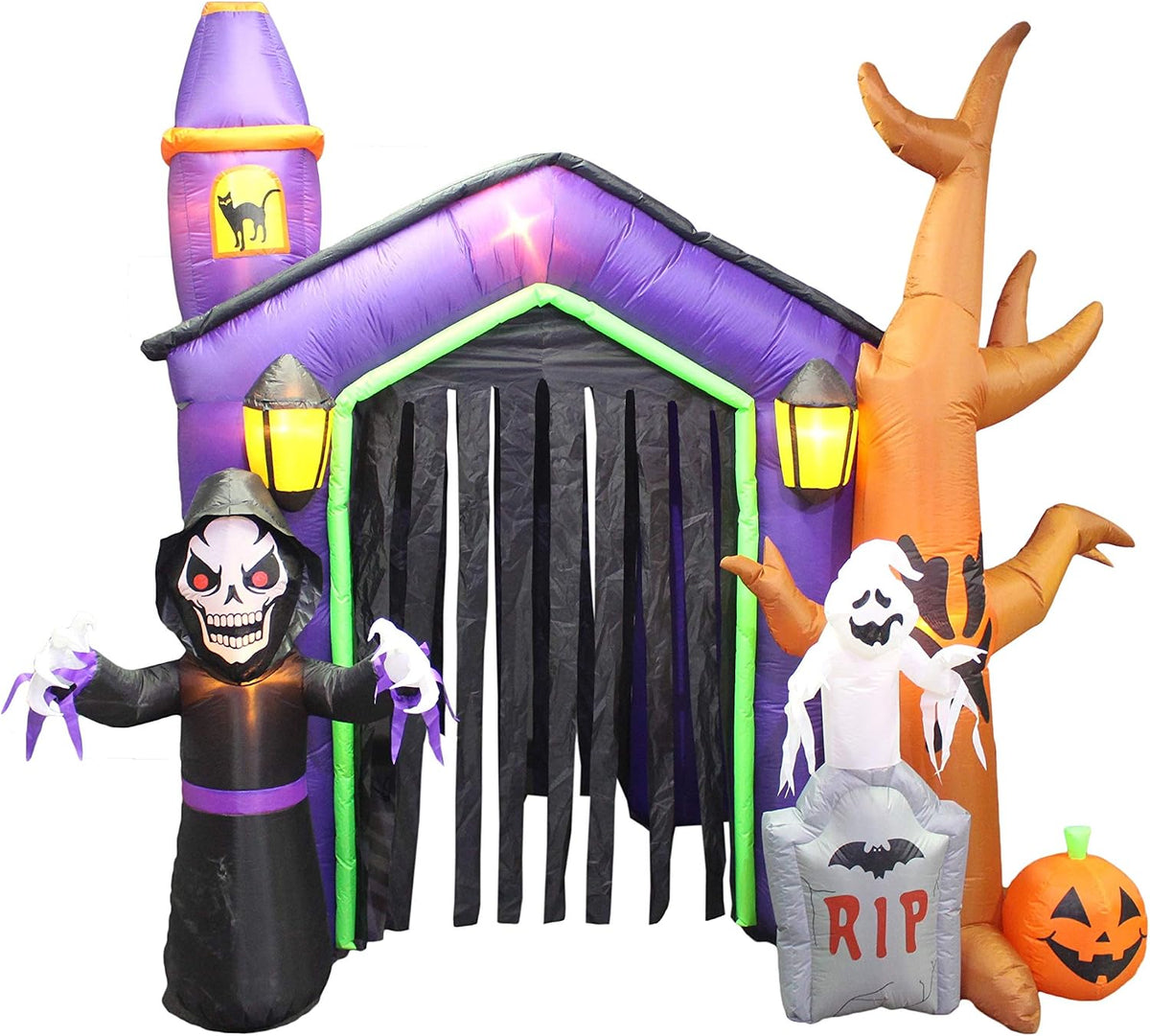 8.5 FT Halloween Inflatable Haunted House Castle / Skeleton, Ghost, Tree and Pumpkin Lights, Outdoor Indoor