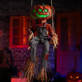 Halloween Animatronics Swinging Pumpkin, Hanging Animated Decorations with Motion Sensor, Creepy Sound, Scary