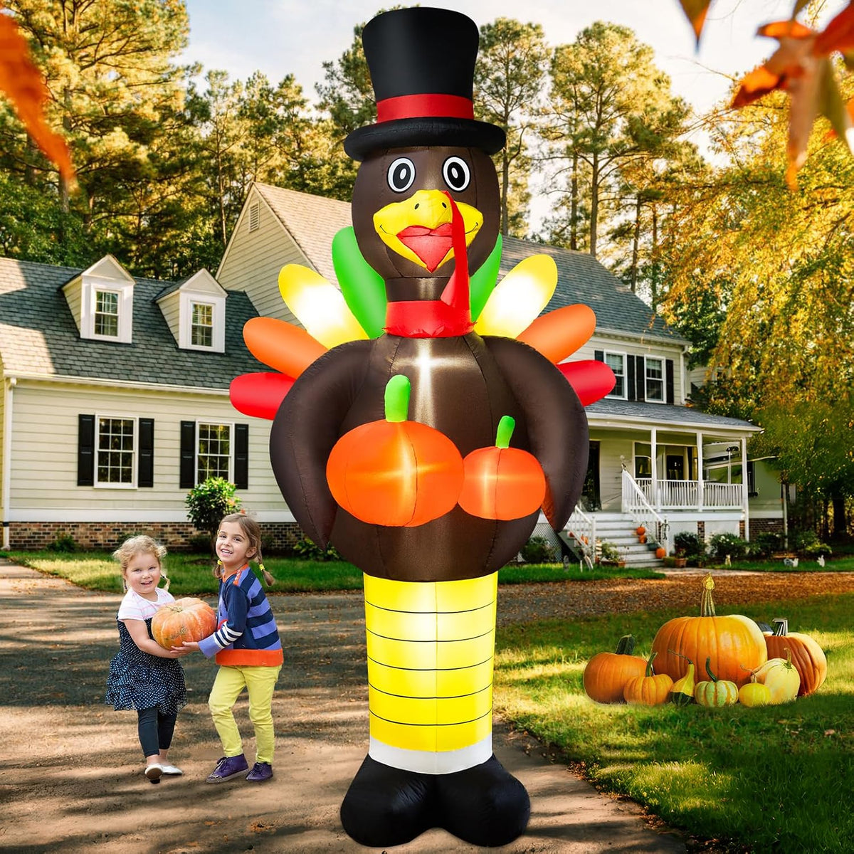 BRDJade 10FT Thanksgiving Inflatables Turkey Decorations, Giant Thanksgiving Blow up Turkey Decor Built-in