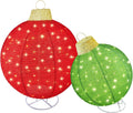 HOYECHI 2pc Lighted Pop-Up Outdoor Christmas Ornament Set – Holiday Ball Decorations with 200 LED Lights, 8