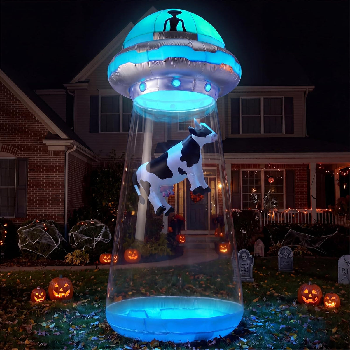 Joiedomi 9 FT Tall Halloween Inflatable UFO Outdoor Decorations, Halloween Blow Ups UFO Alien Decor for Yard Decoration wi...
