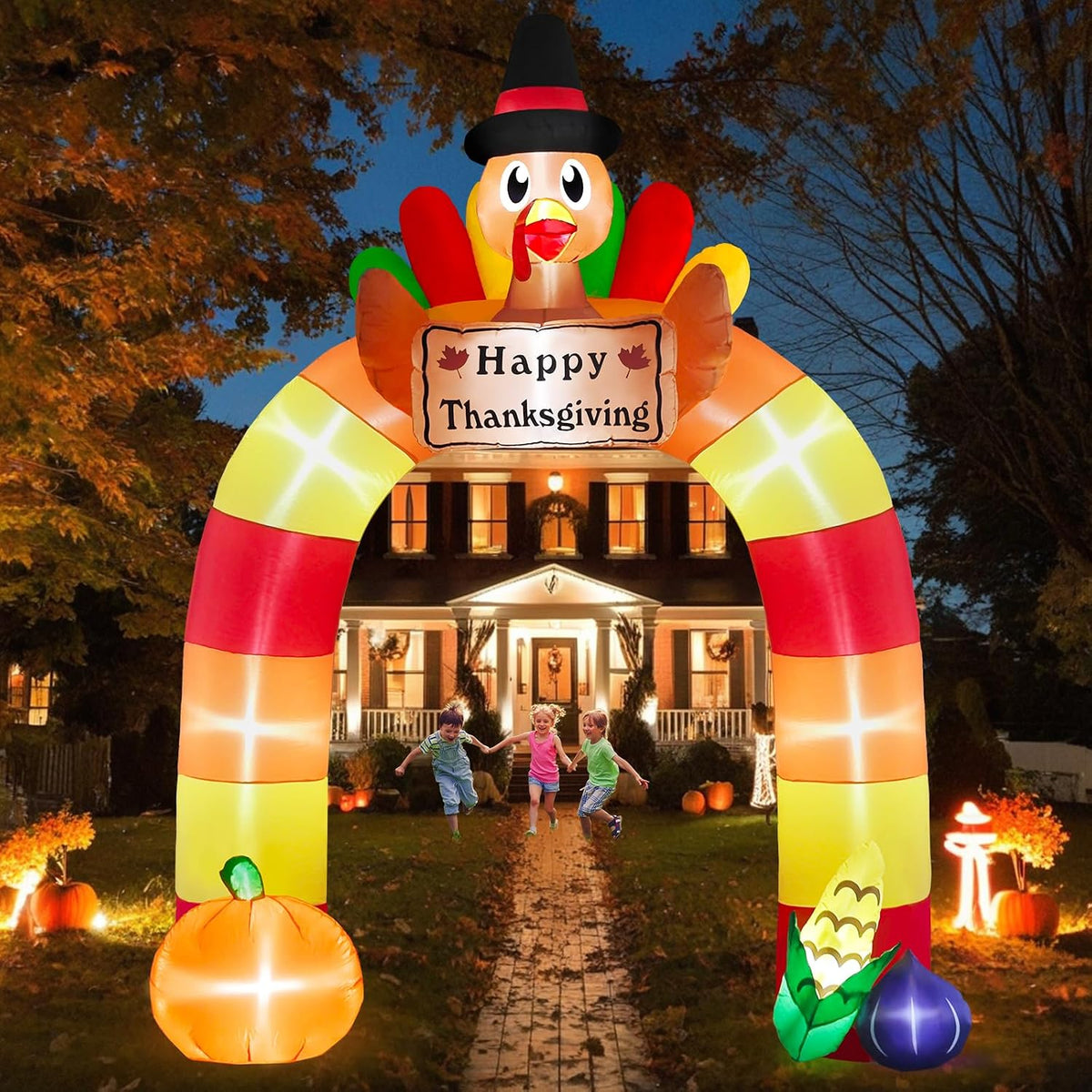Danxilu 10FT Thanksgiving Inflatable Blow up Turkey Arch Outdoor Decoration / Built-in LED Lights, Blowups
