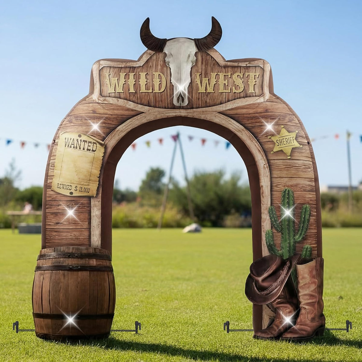 Foilswirl 10 FT LED West Cowboy Inflatable Arch 3D Giant Wild West Blow up / Wanted Cowboy Boots Photo Prop