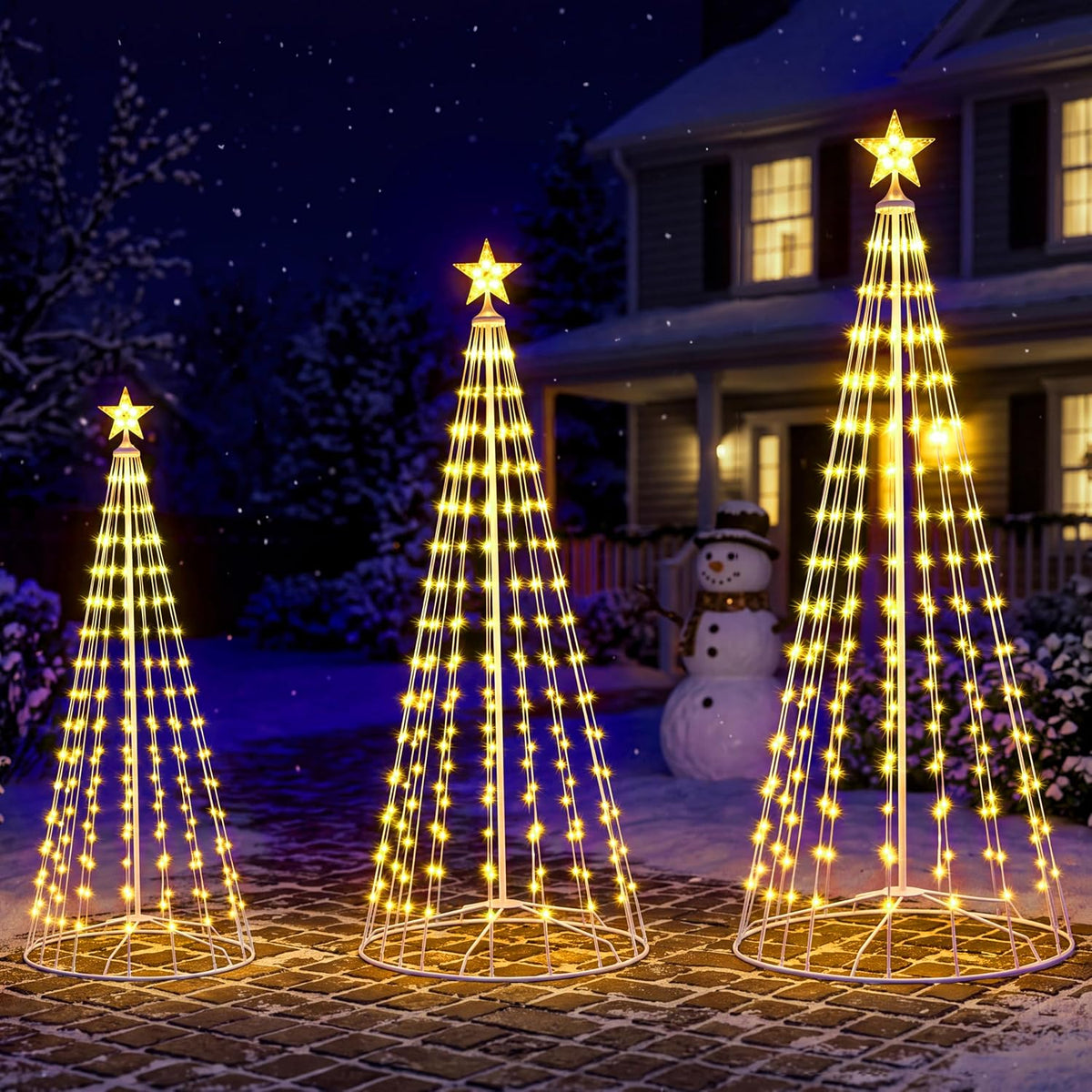 JOYIN 3 Pack LED Christmas Cone Tree Lights, 4FT 5FT 6FT Outdoor Lighted Tree with 8 Lighting Modes & Star