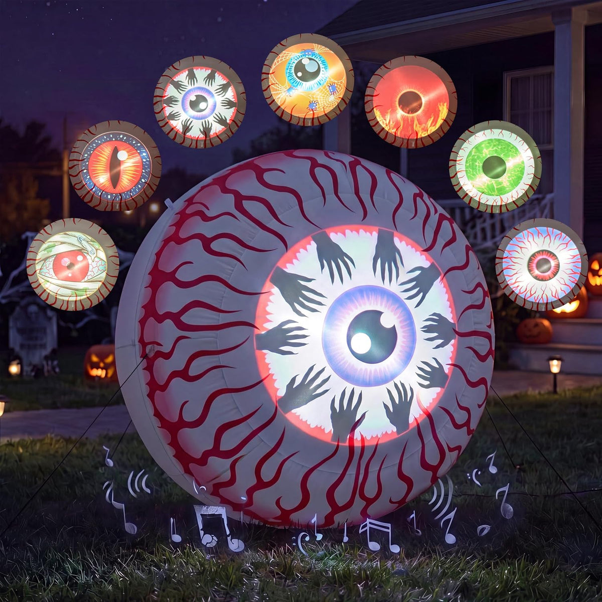 JOYIN 4FT Halloween Inflatable Eyeball Decoration with Projector & 7 Expression Projections, Built-in Music
